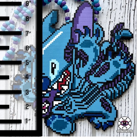 Blue Monster Alien Perler Necklace - Picture 6 of 6
